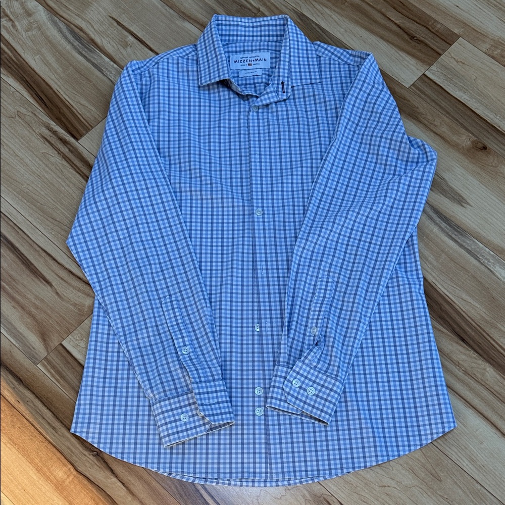 Mizzen- Main Blue and White Plaid Button Down Shirt
